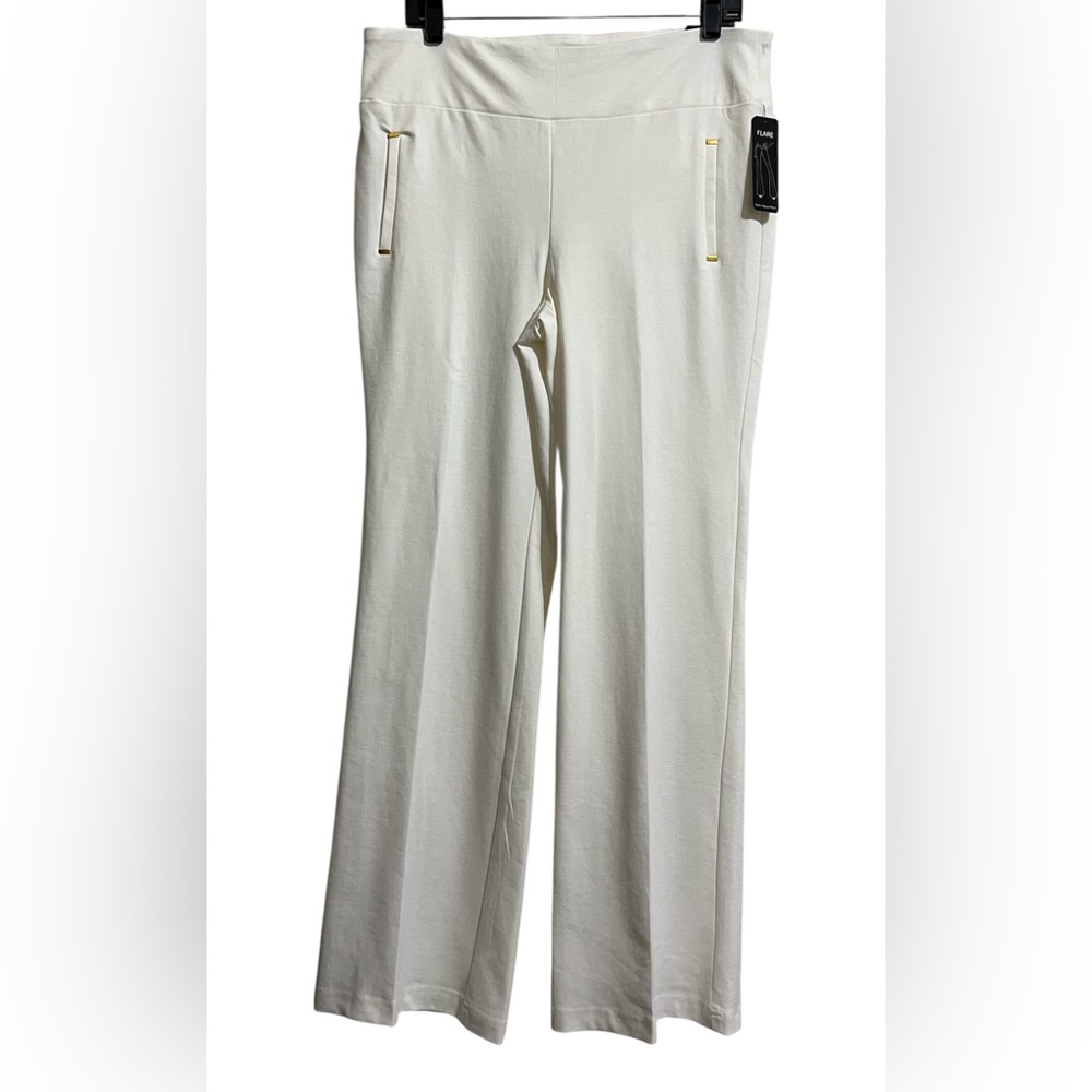 NWT SOHO Apparel Women’s White Flare Gold Accents Casual Stretch Career Large